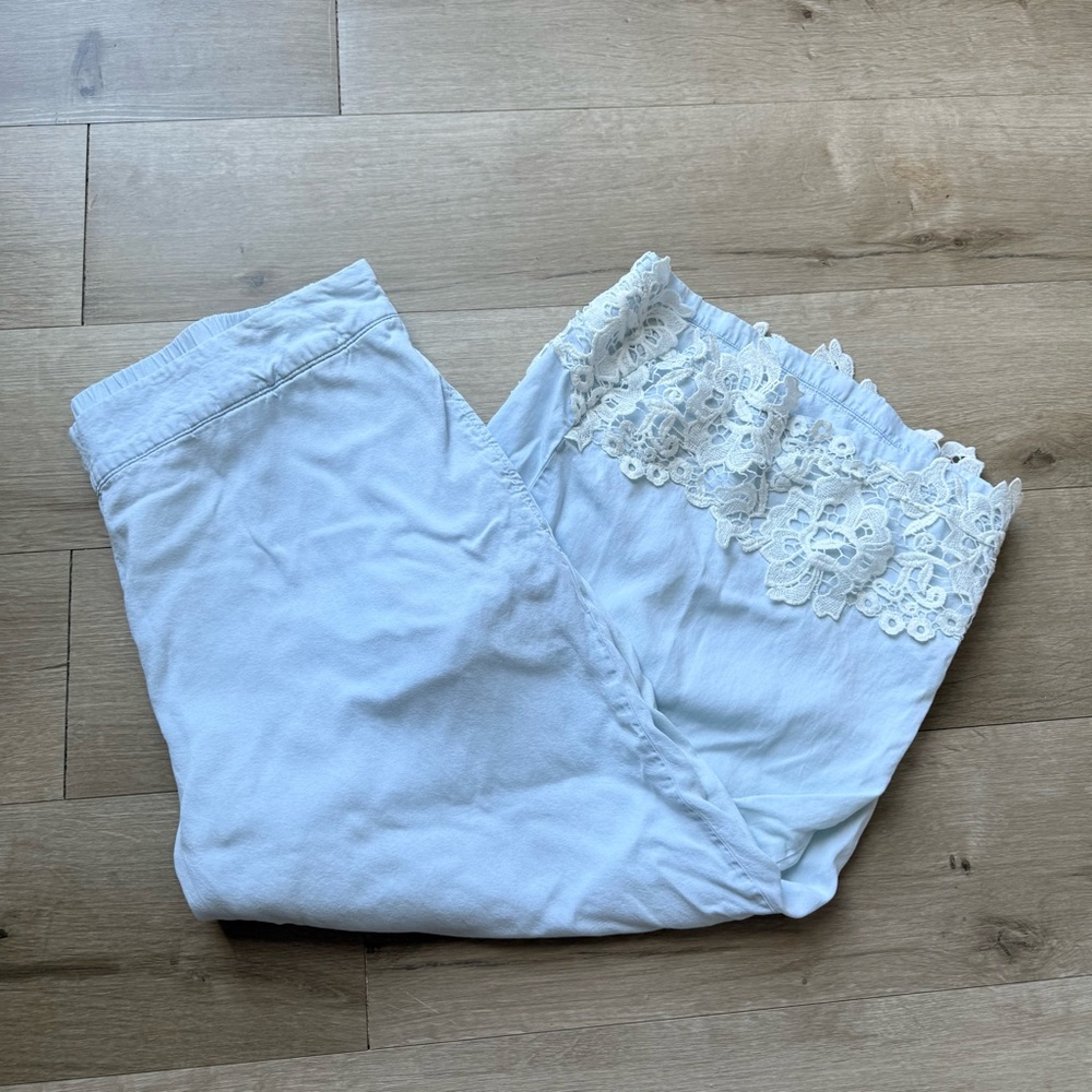 Anthropologie Calligraphie Lyocell Lace Trim Culottes Wide Leg Crop Pants L - Picture 8 of 9